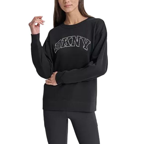 Dkny Tops - DKNY Women's Varsity Rhinestone-Logo Crewneck Fleece Sweatshirt NWT BLK SIZE XS
